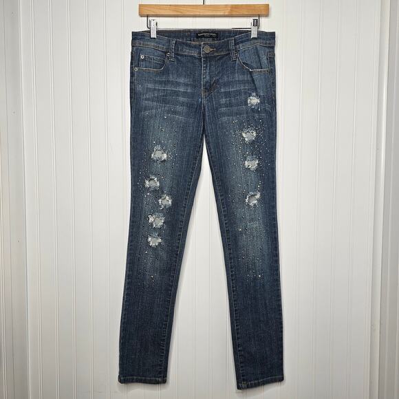 y2k TwentyOne Black Rue 21 Studded Low Rise Skinny Jeans Size 7/8 R Stretch Goth - Picture 2 of 11